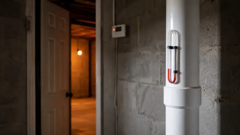 Thermostat and closed basement door during closed-house conditions