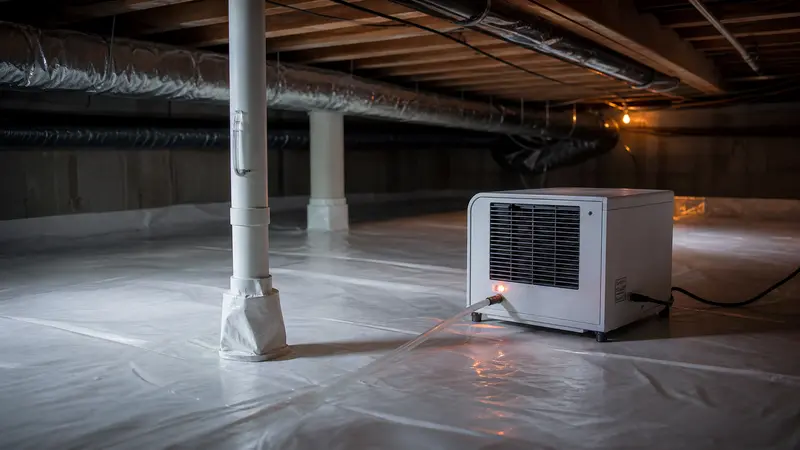 Dehumidifier running in an encapsulated crawl space