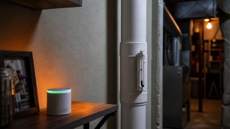 Radon monitor on a shelf after a system was installed