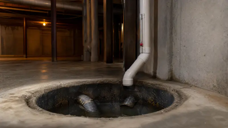 Water in a sump pit with drain tile pipes entering