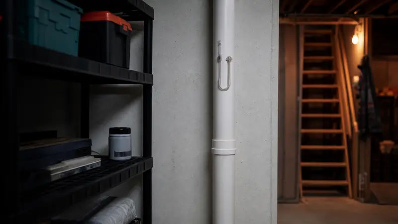 Short-term radon test canister on a shelf