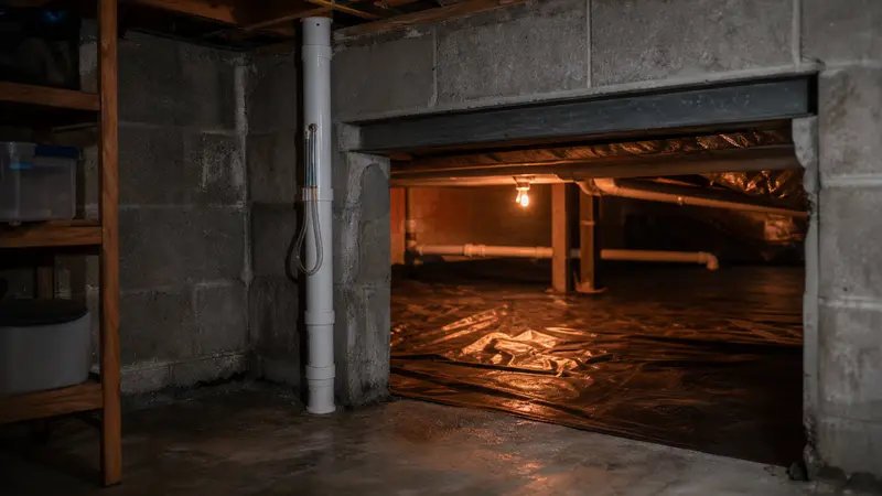 Basement that opens into a crawl space section