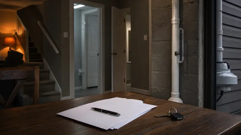 Blank purchase agreement papers with a pen and house keys