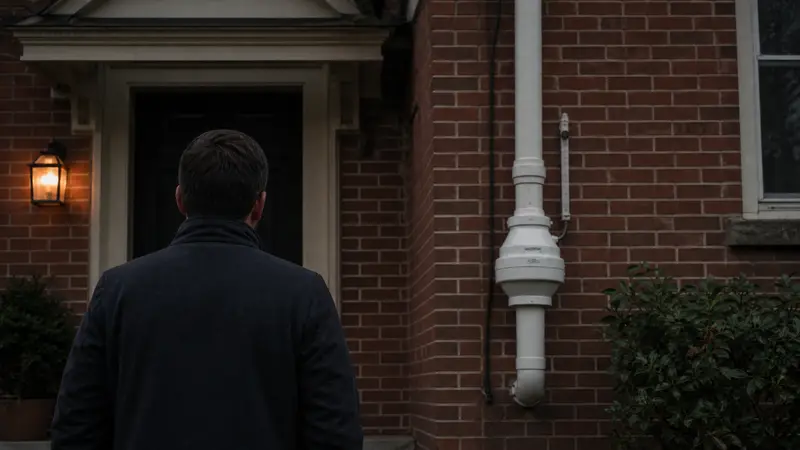 Real estate agent from behind, showing a York home to buyers