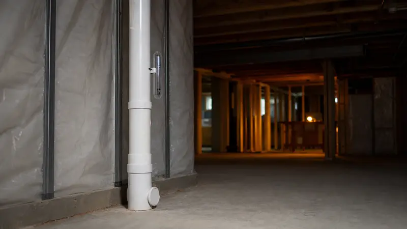New basement with a capped radon pipe