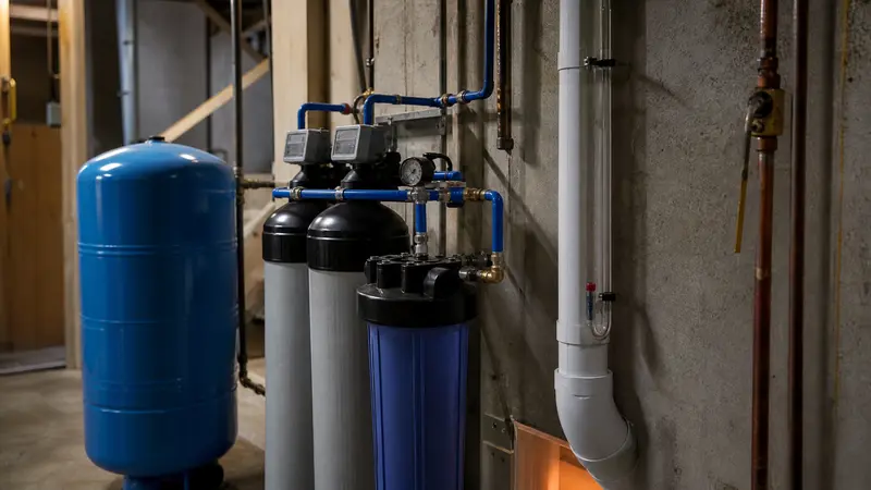 Point-of-entry water treatment near a pressure tank