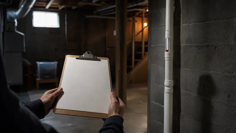 Blank quote sheets on a clipboard in a basement